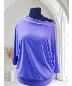 Fioletowa bluzka z rękawem 3/4 kimono - lejący drapowany dekolt